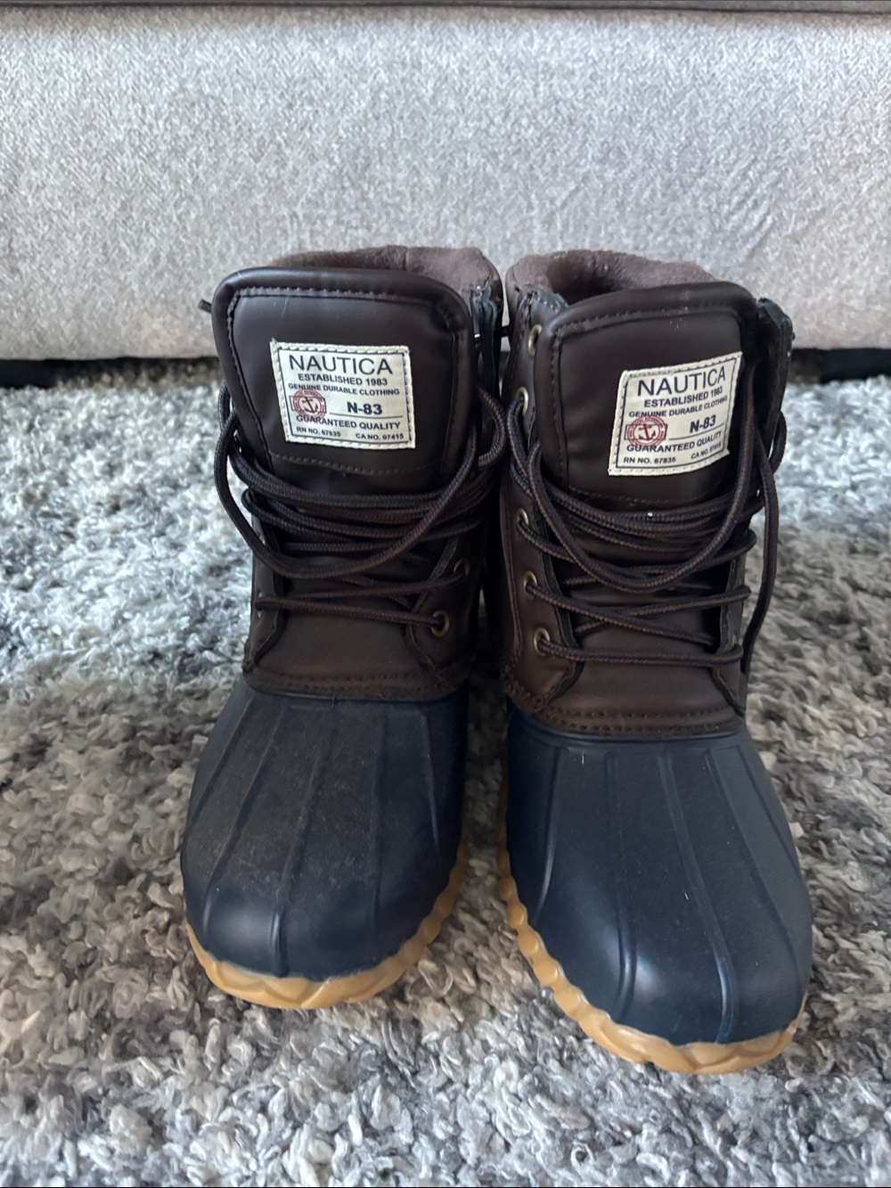 Nautica Brown Leather & Navy Rubber Winter Boots